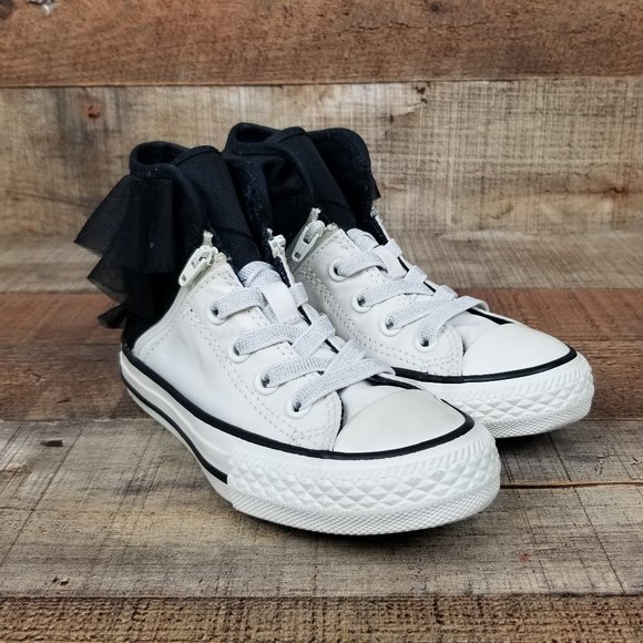 Converse Other - Converse CTAS Block Party Girl Toddler Sz 11 Kid Egret Black White Ruffle Hi Top